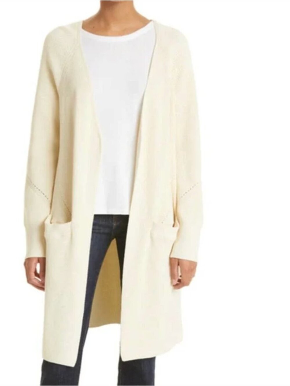 Rag & Bone Amy Ribbed Open Front Cotton Bend Oversized Cardigan Ivory NWT